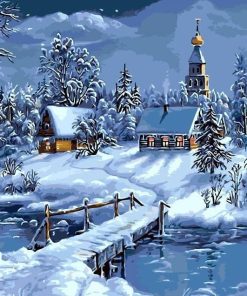 Winter Village Snow Scene Paint By Numbers