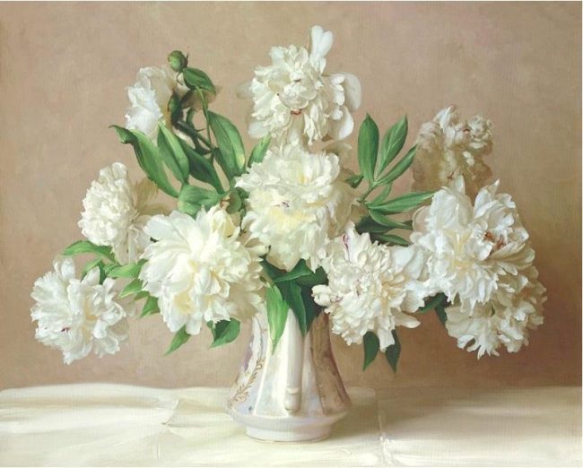 White Flowers in a Vase Paint By Numbers