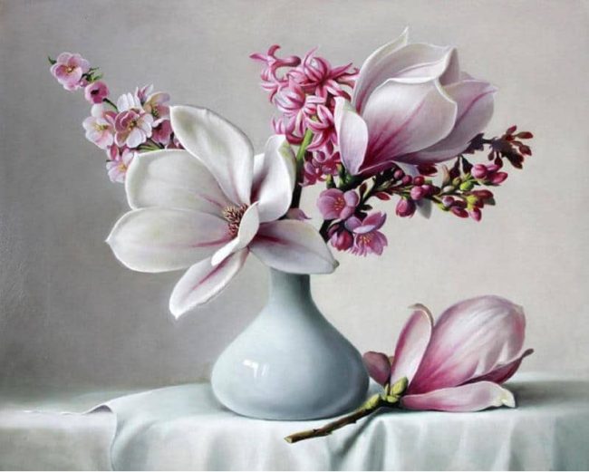 White Magnolia Flower Paint By Numbers