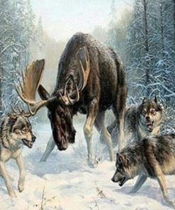 Deer and Wolf in Snow Paint By Numbers