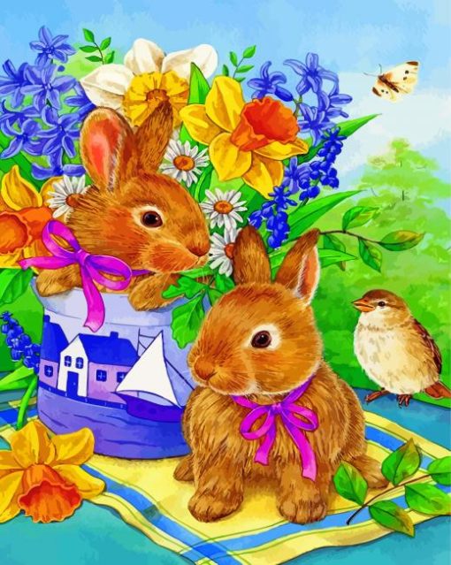 Rabbits-And-Bird-paint-by-numbers
