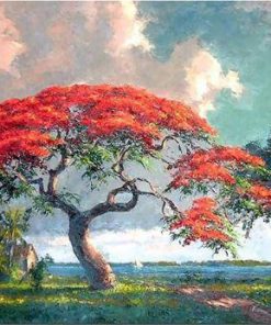 Red Tree Nature Scene Paint By Numbers