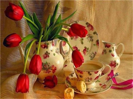 Red-Tulip-Flowers-On-Table-paint-by-numbers
