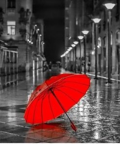 Red Umbrella Rainy Scene Paint By Numbers
