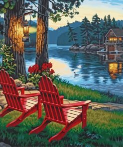Red Chairs Lakeside View Paint By Numbers