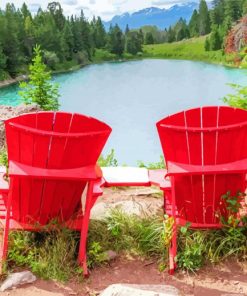 Red Chairs Lake Landscape Paint By Numbers