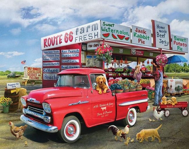 Farm Animals on Red Truck Paint By Numbers