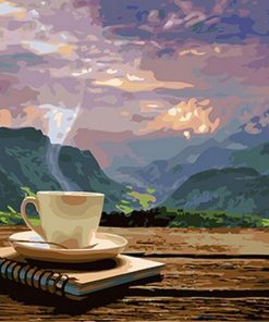 Coffee with Scenic Mountains Paint By Numbers