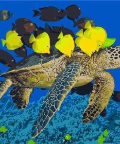 Sea Turtle with Yellow Fish Paint By Numbers