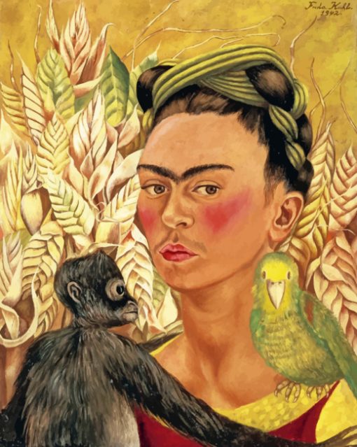 Self-Portrait-with-Monkey-and-Parrot-paint-by-number
