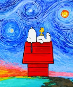Snoopy Starry Night Cartoon Paint By Numbers