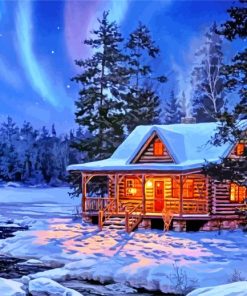 Snowy Cabin Winter Scene Paint By Numbers