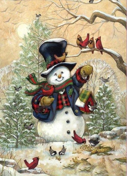 Snowman-And-Cardinal-DIY-Landscape-Paint-By-Numbers-PBN-100792