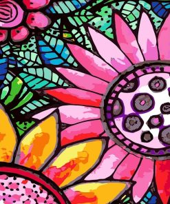 Pink Stained Glass Flowers Paint By Numbers