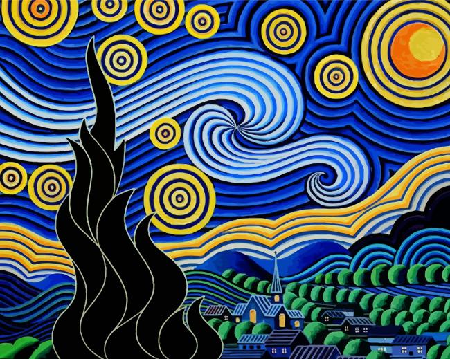Finalizing Vincent van Gogh Starry Night Paint By Numbers artwork