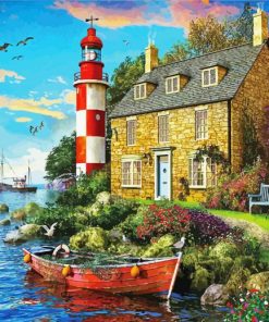 Stone Cabin Lighthouse Art Paint By Numbers