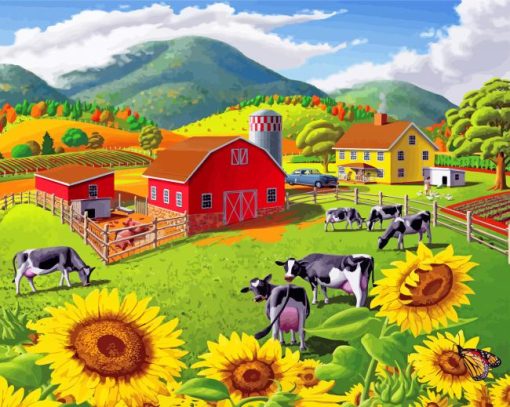 Sunflowers-Farm-paint-by-number