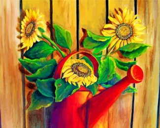 Yellow Sunflowers in Pail Paint By Numbers