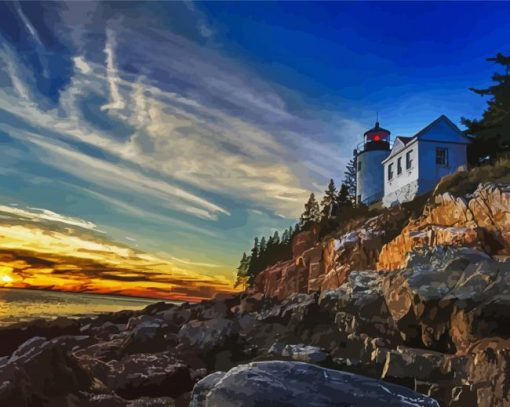 Sunrise-At-Bass-Harbor-lighthouse-paint-by-number