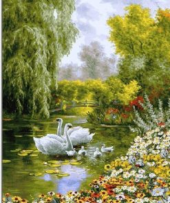 Graceful Swans in Pond Paint By Numbers