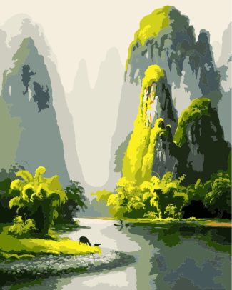 Mountain Valley Scenery Paint By Numbers