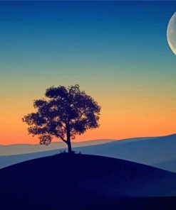 Moonlit Tree Silhouette Landscape Paint By Numbers