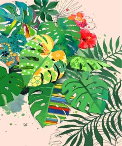 Tropical Monstera Leaves Paint By Numbers