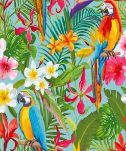Tropical Parrots and Leaves Paint By Numbers