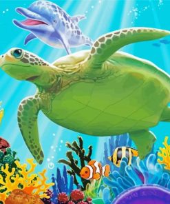 Turtle and Dolphin Ocean Scene Paint By Numbers