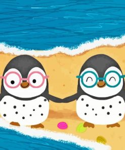 Adorable Baby Penguins Beach Scene Paint By Numbers