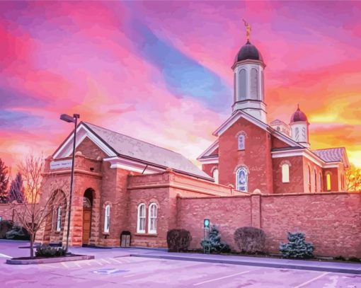 Vernal-Utah-temple-at-sunset-paint-by-number