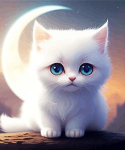 White Cat Moonlit Scene Paint By Numbers