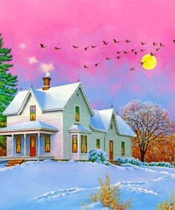 Winter Cottage Snow Scene Paint By Numbers