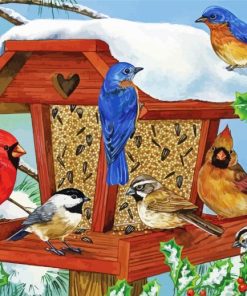 Bird-Themed Winter Feeder Paint By Numbers