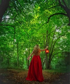 Woman in Red Dress Nature Scene Paint By Numbers