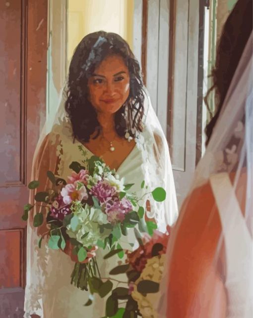 Woman-in-front-of-mirror-with-bride-dress-paint-by-numbers