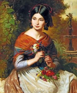 Vintage Woman with Flowers Paint By Numbers