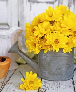 Yellow Blossoms Watering Pail Paint By Numbers