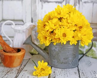 Yellow Blossoms Watering Pail Paint By Numbers