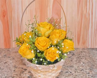 Yellow Roses Basket Paint By Numbers