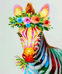 Colorful Zebra with Flowers Paint By Numbers