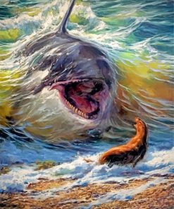 Abstract Shark and Seal Beach Scene Paint By Numbers