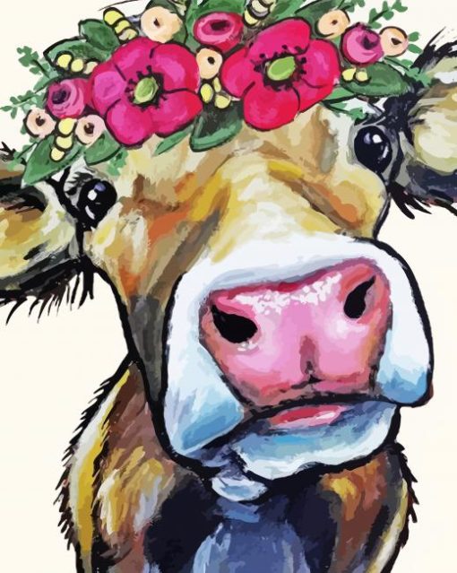 aesthetic-Cow-with-flower-crown-paint-by-number