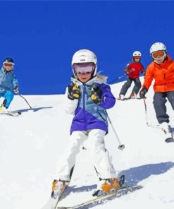 Aesthetic Kids Skiing Snow Paint By Numbers