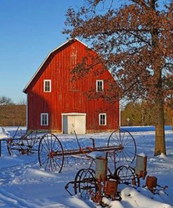Aesthetic Barn Winter Scene Paint By Numbers
