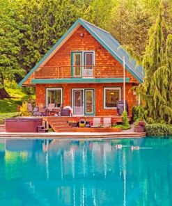 Lakeside Log Cabin Retreat Paint By Numbers