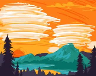 Aesthetic Mountain Clouds Paint By Numbers