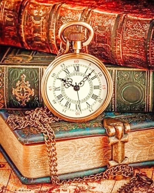 aesthetic-vintage-clock-and-books-paint-by-numbers