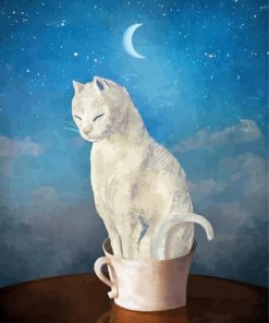 White Cat in a Cup Paint By Numbers