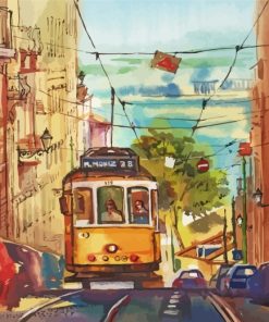 Aesthetic Tram Scene Paint By Numbers